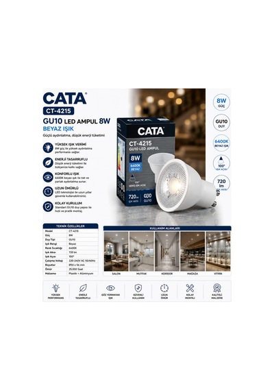 Ct-4215 Gu10 Led Ampul 8w Beyaz 6400k Tasarruflu Spot Ampul Tekli