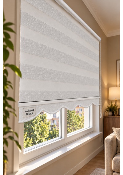 Keten Beyaz Zebra Stor Perde, Ofis Perdesi Ev Perdesi Ekru - 698937002 Ekru