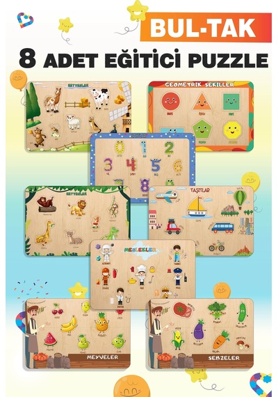 Ahşap Türkçe 8 Li Mega Set Eğitici-öğretici Yapboz