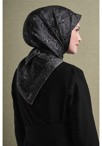 Armine İpek Eşarp 2027 Kış - 9631-83 Siyah Sura Vizon