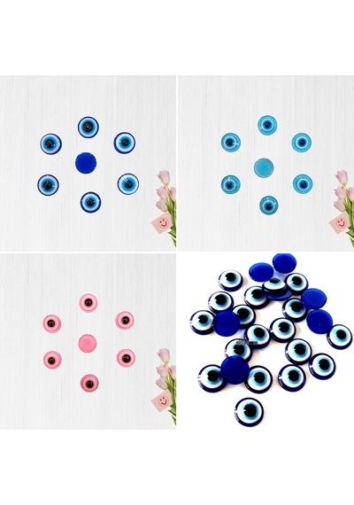 Plastik Yarım Nazar Boncuğu, 8Mm X 50 Adet - Mavi