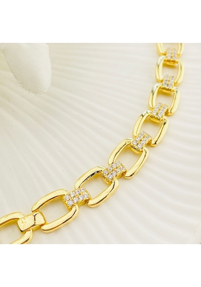 Kuyumcu Model Kare Kesim Kadın Künye Bileklik Kararmaz Xuping 14 Ayar Gold