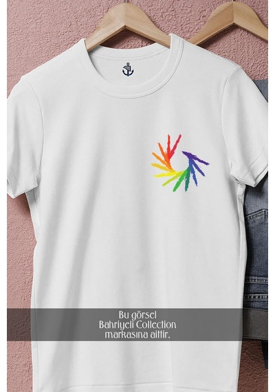 Oversize Lgbt Rainbow Flag Cep Tasarımlı Unisex T-shirt Beyaz