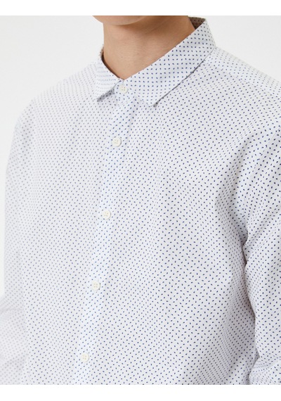 Koton Slim Fit Gömlek Yarım İtalyan Yaka Düğmeli Pamuklu Mavi Desenli 4sam60082hw Mavi Desenli