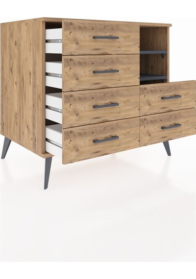 Kronos Şifonyer 2 Raflı 6 Çekmeceli 88x59x80 Çam-antrasit/çam Antrasit/çam