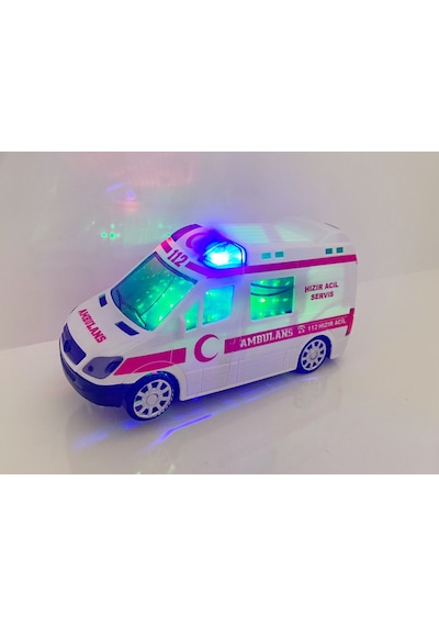 3D Işıklı Sesli Sirenli Pilli Oyuncak Ambulans Araba
