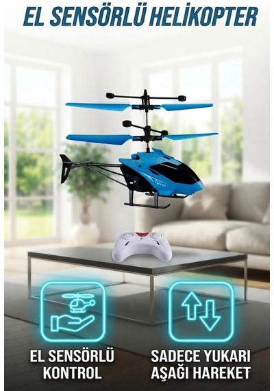 Hareket Sensörlü Kumandalı Şarjlı Mavi Helikopter - Oyuncak Helikopter