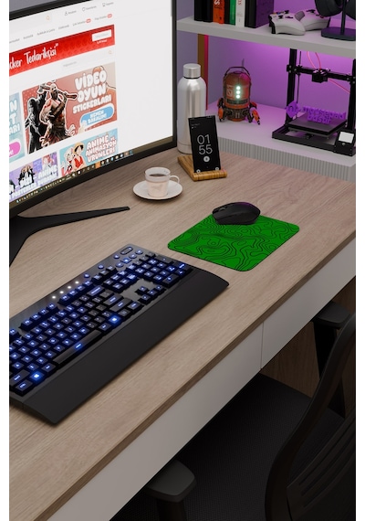 Yeşil Siyah 22x18 Taraftar Gaming Oyuncu Mouse Pad Kaymaz Taban Küçük Klavye Fare Altlığı Topography