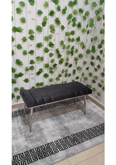 Özcan Metal Krom Metal Ayaklı Metal Kasalı Bench Mutfak Salon Antre Yatak Odası Balkon Puf Bank Antrasit