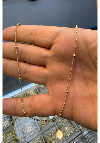İnce Toplu Zincir 45 Cm Kolye Altın