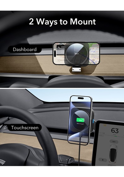 Tesla Model 3, Y, S, X Uyumlu 15w Magsafe Teleskopik Araç Şarj Cihazı Siyah Siyah
