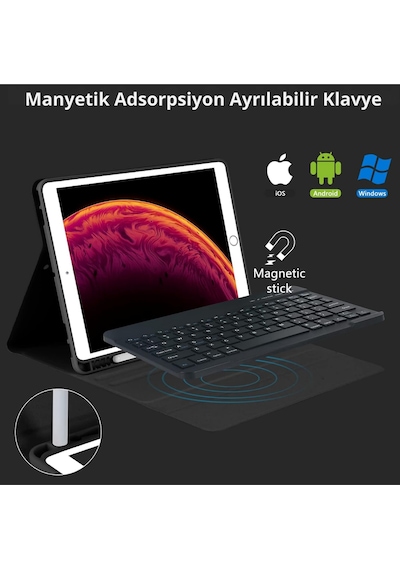 Apple Uyumlu iPad 11. Nesil A16 Çipli 2024 2025 Klavyeli Tablet Kılıfı Klavye + Stand