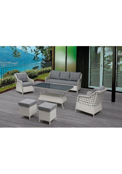 Tu Tienda Ronda 3+1+1+2puf+masa Rattan Bahçe Balkon Mobilyası Beyaz