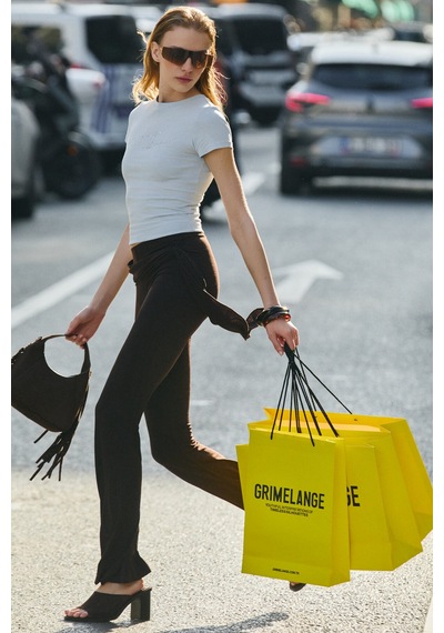 Grımelange Vanyrose Kadın Yumuşak Kumaşlı %100 Pamuk Taş Detaylı Slim Fit Mavi T-shirt
