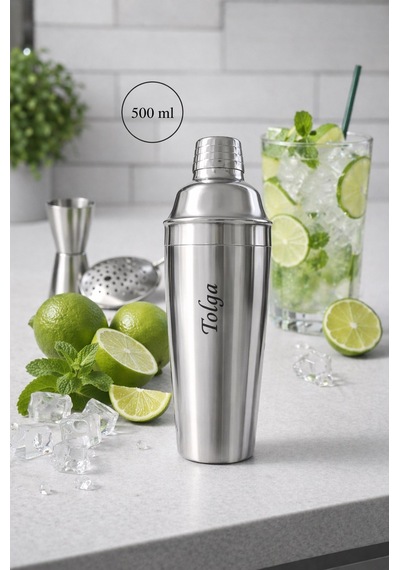 Kişiye İsme Özel Shaker Kokteyl Hazırlama Kabı Kokteyl Karıştırıcı 304 Kalite Çelik 500 Ml