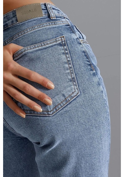 Hiccup Squalo Yüksek Bel Paça Genişleyen Kot Pantolon Orta Mavi Denim
