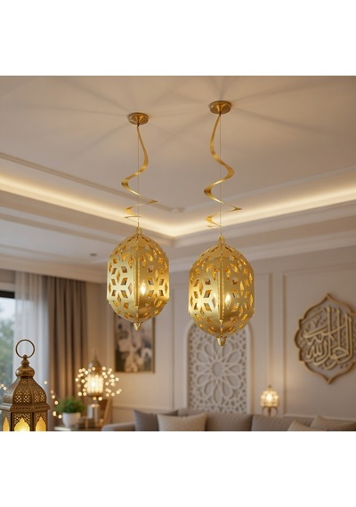Ramazan Kandil Gold Parlak 2'li 4d Asmalı Dekorasyon Süsü 25 Cm