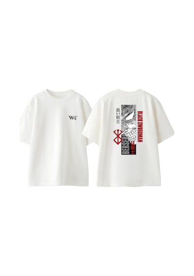 Thewert Berserk Black Swordman Tasarım Sırt Baskılı Pamuk Beyaz Oversize T-shirt