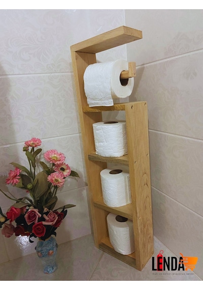 Çok Amaçlı Doğal Desenli Ahşap Tuvalet Kağıdı Standı Çam Ağacından Üretilmiştir. Bej