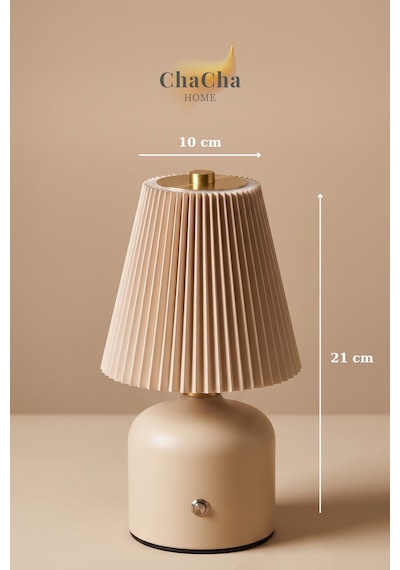 Lumina Plissé Dokunmatik Şarjlı Masa Lambası - Kademeli Dimmerli Dekoratif Gece Lambası Abajur 21x10 Cm Kum Beji