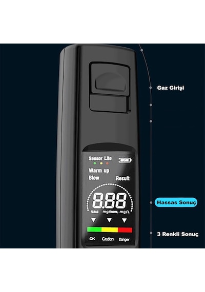 Hymark Taşınabilir Alkol Ölçüm Test Cihazı Trafik Alkol Tester Yüksek Hassasiyet Hızlı Tepki Şarjlı Dahili Pil Diğer