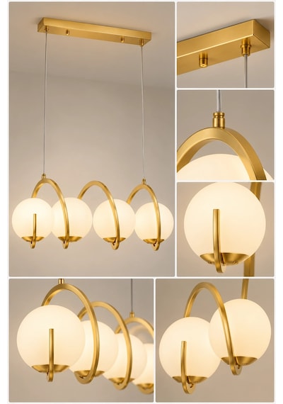Modern Premium Gold 4'lü Sarkıt Avizesi Ampül Hediyeli Küreli Lüks Salon Mutfak Modelleri E14 Duy