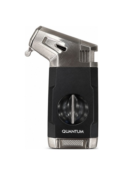 Quantum Tek Torch Pürmüz Siyah Gümüş V Kesicili Metal Puro Çakmağı Tr9982