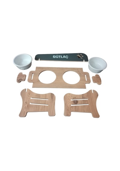 Kedi&köpek Su Ve Mama Kabı-özelisimbaskılı-meşe-antmdf-2kademe-küçükortaırk-seramikbeyazkase-2 400