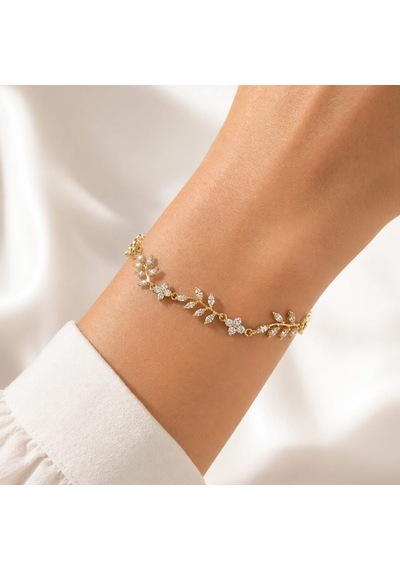 Cm Jewelry Zirkon Taşlı Çiçek Bileklik Gold Zarif Kadın Bileklik Altın