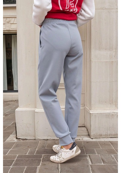 Gri Beli Lastik Detaylı, Cepli, Spor Jogger Pantolon Gri