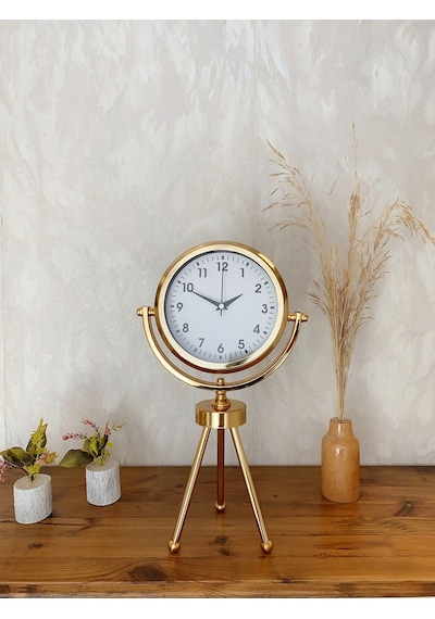 Gold Metal Mini Tripod Lüks Masa Saati 45 26 Cm Renkli