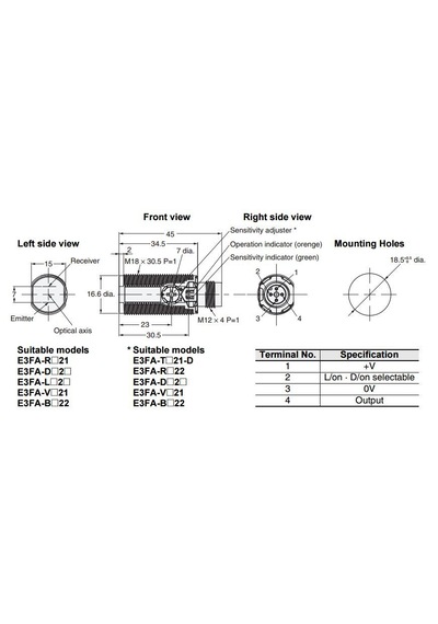 Omron E3fa-dp22 30cm 10 - 30 Vdc Cisimden Yansımalı M12 Konnektörlü Fotoelektrik Sensör