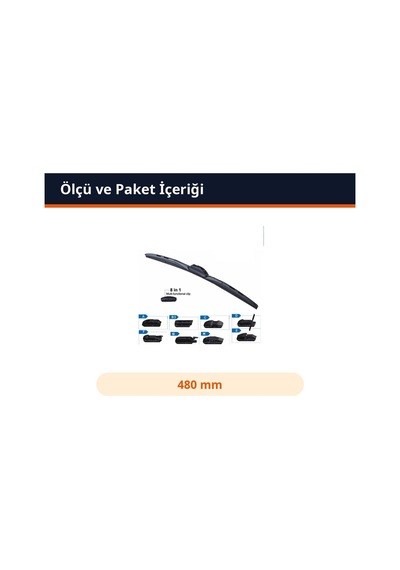 Trobus Universal Ön Cam Silecek Süpürgesi Hibrit Tip 8 Aparatlı 480 Mm