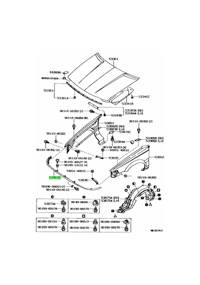 Toyota Corolla 1992-1997 Far Alt Çıtası Oem No: 53903-12030