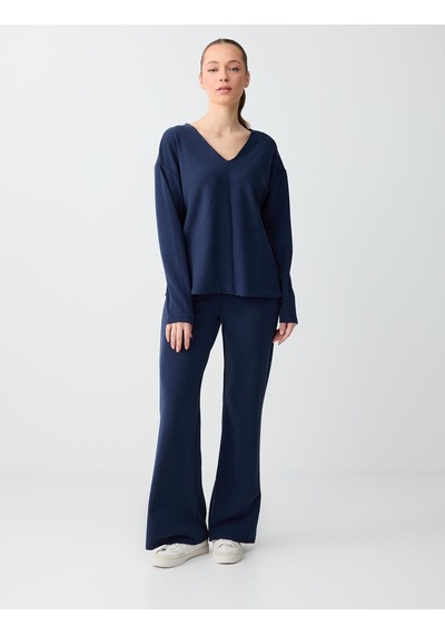 Jimmy Key Jimmy Key Lacivert V Yaka Uzun Kollu Modal Örme Sweatshirt 6sw235555494