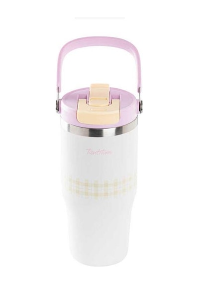 Tantitoni Beyaz Paslanmaz Çelik Katlanır Pipetli Termos Bardak 750 Ml