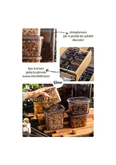 Beyaz Serigrafi Etiketli Kare Erzak Saklama Kabı 12'li Set 4x 0,55 Litre, 1,2 Litre, 1,75 Litre