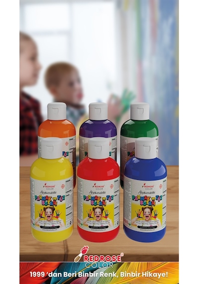 Ana Renkler Parmak Boyası 6'lı Set 6x250gr Yıkanabilir, Toksik İçermez, Çocuk Okul Kreş İçin