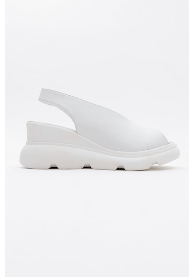 Luvishoes Luvi Shoes Sam Beyaz Cilt Hakiki Deri Kadın Dolgu Topuk Sandalet Beyaz