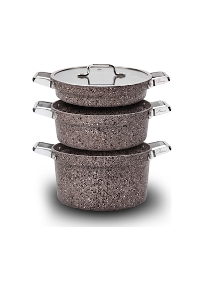 Brioni Stone-age Flex Stone Terra 22 Cm 5 Parça Yanmaz Yapışmaz Çizilmez Indüksiyonlu Tencere Seti Kahverengi