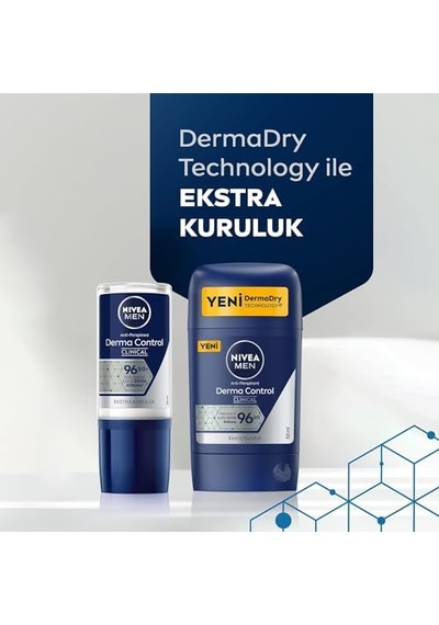 Men Erkek Roll On Deodorant Derma Control Clinical 50 Ml,96 Saat Üstün Koruma,anti-perspirant,c Vitamini,ekstra Kurulu
