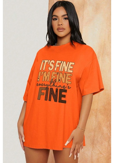 Unisex Fine Baskılı T-shirt Turuncu