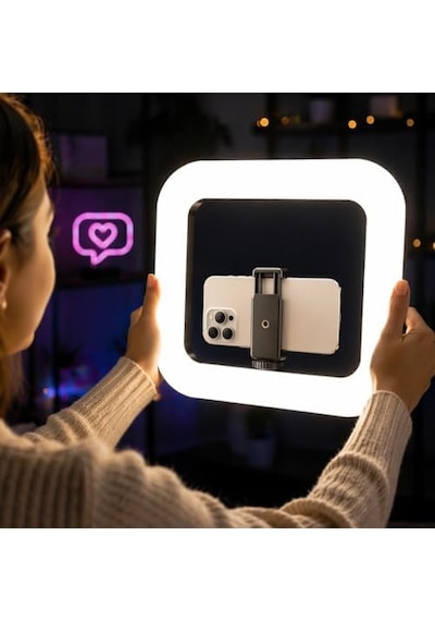 3in1 Şarjlı Led Ring Light Video Işık Seti Telefon Tutucu Bluetooth Kumandalı 20w 2500k-8500k Ayarlanabilir Işık Crı96+ Vlog Canlı Yayın Makyaj Çekim Işığı Rl-200