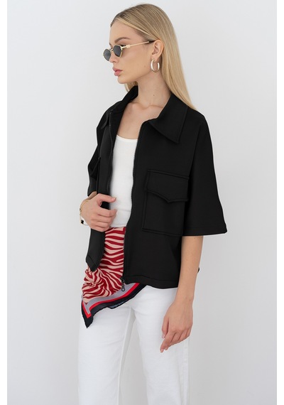 Kadın Scuba Kumaş Fermuarlı Ceket Yapılandırılmış & Günlük Stil Siyah