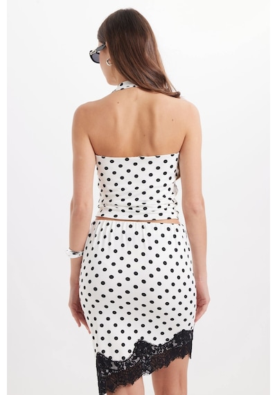 Tudors Kadın Standart Fit Normal Kesim Halter Yaka Kolsuz Puantiyeli Beyaz Bluz-50986