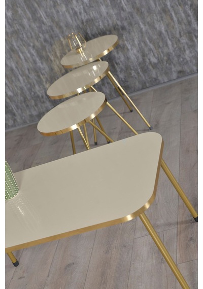 Zigon Sehpa Ve Orta Sehpa Kr Gold Metal Ayak Gold Krem Set Diğer
