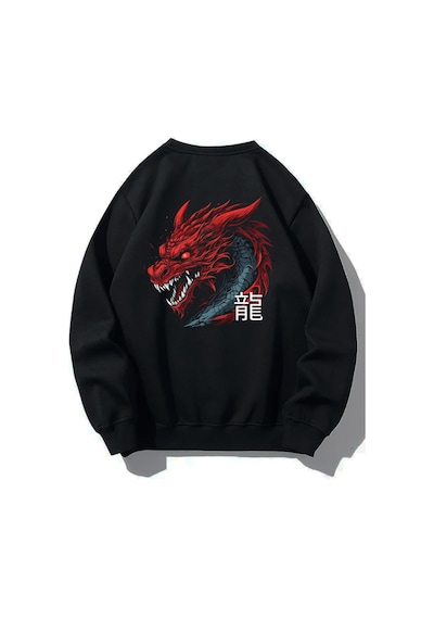 Brz Collection Unisex Oversize Red Dragon Sweatshirt Siyah