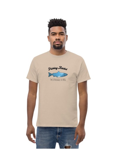 Wildstyle Fishing Addict Struggle Is Reel Balıkçılık Esprili Baskılı Unisex Bisiklet Yaka Pamuklu Tişört Camel