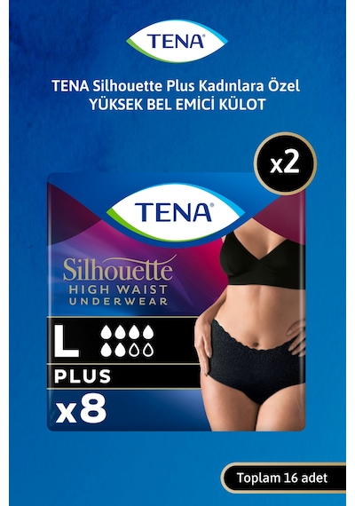 Silhouette Plus Kadınlara Özel Yüksek Bel Emici Külot Siyah L 8'li 2 Paket 16 Adet