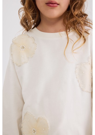 Panço Kız Çocuk Ekru Sweatshirt Krem